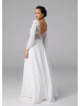 Lace Chiffon V Open Back Minimalist Wedding Dress